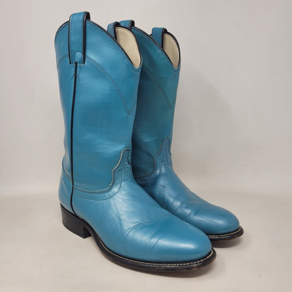 Vintage Laredo Boots 7.5M Blue Leather Western Cowboy Cowgirl Rodeo USA Boho